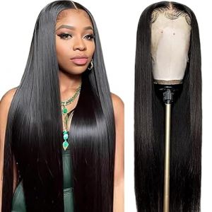 Shoaiye 13x4 Human Hair Wig Bone Straight Lace Frontal Perruque Femme Naturelle Glueless Cheveux Humain 150% Density Sans Colle Couleur Natural Black for Woman 12 Pouces (Keshuai, neuf)