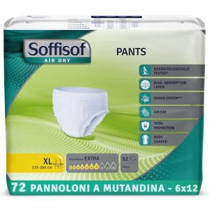 Soffisof Air Dry Pants Extra XL - 72x Culotte Incontinence Femme et Homme - 6 Paquets de 12 Pi&egrave;ces Couche Adulte, Absorption 7 Gouttes - Couches Culotte Taille XL (140-165 cm) (Clikeaze FR, neuf)