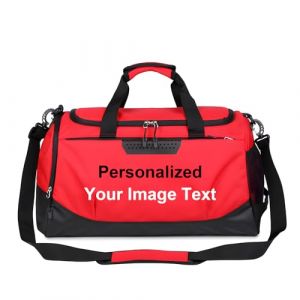 HEYZARDA Sac de sport personnalis&eacute; avec texte photo pour homme et femme, Rouge, Personnalisable (HEYZARDA, neuf)