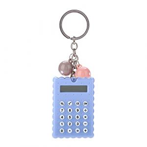 Mini Calculatrice Portable avec Porte-cl&eacute;s, Calculatrice de Porte-cl&eacute;s Style Biscuits Mignons &agrave; la Mode, Calculatrice de Poche Couleur Bonbon, Calculatrice de Poche &agrave; Affichage &agrave; (Bleu) (Zhaojou, neuf)
