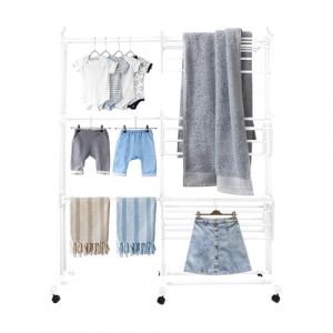 Belfoyer &Eacute;tendoir &agrave; Linge Pliable 3 Niveaux｜S&eacute;choir &agrave; Linge Int&eacute;rieur Extensible avec roulettes｜&Eacute;tendoir Linge Gain de Place, Acier & Plastique Durable, pour Maison, Balcon, Buanderie-WX94203 (zvzhano, neuf)