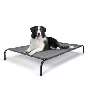 Nobleza Lit Chien Surélevé, Lit Surelever de Camp pour Animaux de Compagnie Intérieur Extérieur, Panier Sureveler Chien Lavable Respirant, Gris, L, 124x90x20CM (AIGOTECH, neuf)