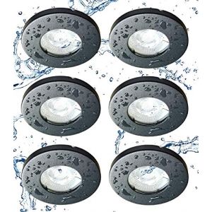 Trango Lot de 6 IP65 spots encastrables 6729IP65-061M6KSD en anthracite mat avec 6x 5 W 3 niveaux à intensité variable 6000K blanc froid ultra plat Module LED pour extérieur salle de bain douche (Trango-Brilon, neuf)