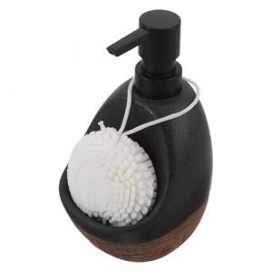 HONITANO Distributeur de Savon C&eacute;ramique avec Plateau Multifonction pour Cuisine et Salle de Bain Pompe &agrave; Lotion Rechargeable Support &Eacute;ponge pour &Eacute;vier Style Ferme Rustique Noir (LUWELI, neuf)