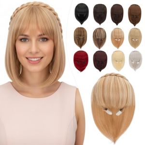Elailite Volumateur Capillaire Frange a Clip Postiche Cheveux Serre-t&ecirc;te Tress&eacute; Pour Femme Extension Lisse 92g # Blond Dor&eacute;/Blond P&acirc;le (Naughty Fashion Mode, neuf)
