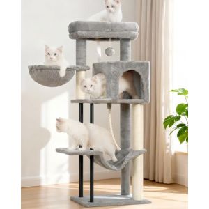 Gitelsnour Arbre &agrave; Chat, Tour de Jeux pour Chats Interieur, Tour &agrave; Chat de 110 cm avec Tube en Acier Robuste, hamac, Niche pour Petits Chats et Chatons, poteaux &agrave; griffer, Gris Clair GCT004SW (Gitelsnour Home, neuf)
