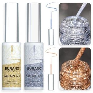 BURANO Vernis Gels Semi Permanents, Argent Or 2 bouteilles 8ml Liner Nail UV LED vernis à ongles Gel, Manucure & Pédicure Liner UV Gel (Neon) (BURANO Direct, neuf)