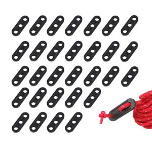 DHWEKU 30 PCS Tendeur de Corde 3 Trous Tendeur de Cordeau, Tendeur de Corde Camping Noir, Corde Boucle Ajusteur, Tendeur de Corde Cliquet Camping pour Tente Bâche Randonnée Camping (DHXMYGS, neuf)