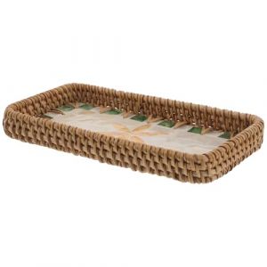 FRCOLOR Plateau Rectangulaire en Rotin Tress&eacute; Petit Format 21,6 X 11,7 Cm Coquillages D&eacute;coratifs, Organisateur Maquillage et Parfum Multifonction pour Salle de Bain et Salon de Beaut&eacute;, (White Beach, neuf)