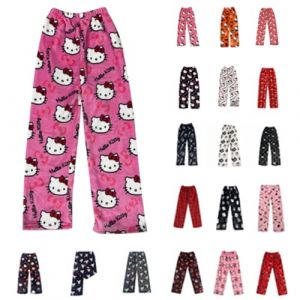 Pantalon Pyjama Femme Bas De Pyjama Flanelle Polaire Chaud et Doux Confort Cartoon Chat Anime Imprimé Kawaii Pantalon de Pyjama Pas Cher Hiver été Maison Pyjama Pant (Kitty-FR(Livraison 5-12 jours), neuf)