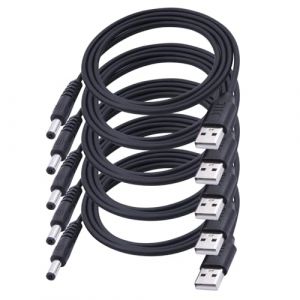 LANMINGLEL 5 pièces Cordon d'alimentation USB vers CC USB 2.0 A mâle vers DC mâle 5 V, DC USB Câble, pour lumière LED, haut-parleur, sabre laser, routeur, ventilateur et plus encore (5,5 x 2,1 mm) (ANMINGLE, neuf)