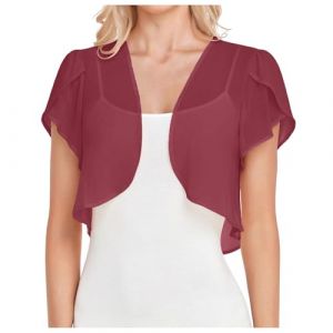 Gilet Mariage Femme Bolero Mariage Boléro Veste Courte Chic Mousseline de Soie Gilet à Manches Évasées 3/4 Boléro Cardigan Boléro Court Gilet Léger Élégant Courte Mousseline de Soie Veste (hoarse-NU, neuf)