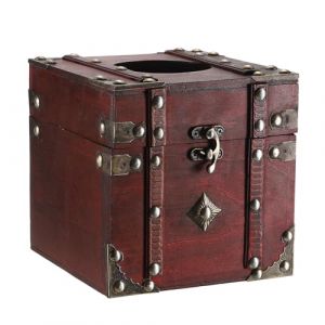 SUMTree Bo&icirc;te &agrave; mouchoir en bois distributeur carr&eacute; r&eacute;tro porte-papier d&eacute;coratif organisateur de Bureau pour la maison (rouge) (SanjiaEU, neuf)