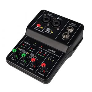 Mini console de mixage audio DJ à 2 canaux avec alimentation fantôme 48 V Combo Jack Microphone/guitare XLR + 6,35 mm, stéréo 3,5 mm, prise casque pour spectacle en direct en studio (BigMike1, neuf)
