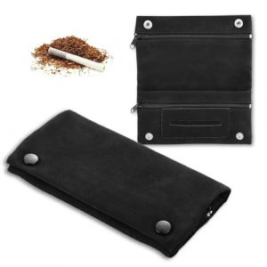 Issimober - Blague à tabac en cuir - 15,5 x 5,5 cm - Portable - Multicouche - Sac à tabac rotatif - Noir (Issimober, neuf)