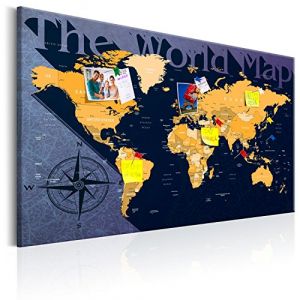 murando - Tableau à Épingles et Peinture sur Toile Combinés 120x80 cm - Avec Crochets Clous et Punaises Argentées - Panneau en Fibres pour Notes et Affichage - Carte du monde k-A-0139-v-b (murando, neuf)