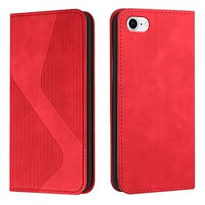 Mo-Somnus Coque pour iPhone SE 2020/iPhone 8/iPhone 7 (4,7 Pouces), Etui PU Cuir Portefeuille Housse et Magnétique Flip Pochette Étui à Rabat Protection Case avec Antichoc TPU Housse (Rouge) (Mo-Beauty EU Store, neuf)