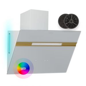 Klarstein Alina hotte aspirante - 60 cm hotte murale, 600 m³/h, éclairage LED 9 couleurs, tactile, classe énergétique A, 52 dB, blanc-doré, extraction & recirculation (Klarstein France, neuf)