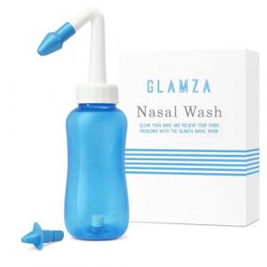 Glamza Bouteille de Lavage Nasal pour Adultes & Enfants | Irrigateur Nasal pour Nettoyage Quotidien du Nez, Rin&ccedil;age des Sinus & Douche Nasale | Avec Embouts Adulte & B&eacute;b&eacute; 300ml (GLOBAL COSMETICS, neuf)