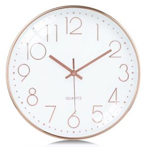 Lafocuse 30cm Horloge Murale 3D Chiffres Design Moderne Or Rose, Silencieuse Pendules Murales sans Tic-tac, Facile à Lire Deco pour Cuisine Chambre Bureau (QuareBest, neuf)