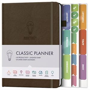 Agenda de productivit&eacute; classique de luxe marron chocolat &ndash; Organiseur non dat&eacute; &ndash; Planificateur d'objectifs 2021 et journal personnel avec un emploi du temps quotidien pour la pleine conscience (LA BRANDS LTD, neuf)