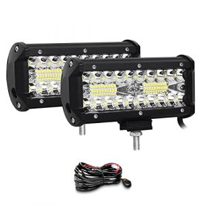 Willpower 2PCS 18cm 7'' 120W Barre LED Spot et Inondation Rampe LED 12V 24V Étanche Bar a LED Feux Phare de Travail LED Projecteur LED pour 4x4 Voiture Camion Tracteur Quad Véhicule Bateau con Câblage (YZ-EU, neuf)
