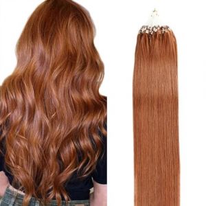 Micro lien Extensions de cheveux humains, Brun droit Micro boucle anneau cheveux vrais cheveux humains, Fish Line Hair Micro perle Extensions de cheveux, 100 brins, #30,22inch (WAROOMGAO, neuf)