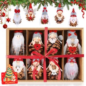 Pommes de Pin Mini Lutin GNOME Décoration Sapin de Noel,8 Pièces Decoration Noel Bois Tricot Personnage,Deco Sapin de Noel Figurine Suspension,Objets de Décoration de Noël Petit GNOME Ange de Noel (Flyall Shop, neuf)