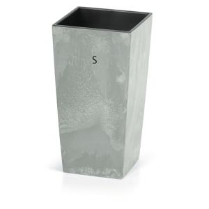 Pot de fleurs avec insert slim haut carr&eacute; design b&eacute;ton (gris, S - 38 cm) (MelTom, neuf)