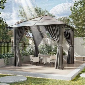 Devoko Tonnelle de Jardin 3x3 Imperméable et Stable, Tonnelle de Jardin Exterieur en Aluminium, Gloriette avec Toit Fixe Résistant aux UV, Hardtop Pavillon Convient pour Les Scènes Extérieures, Gris (Mainwin Store, neuf)