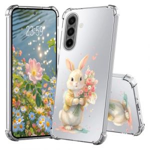 Tveinan Coque de Protection Transparente pour Samsung Galaxy A17 5G Mince Souple &Eacute;tui en Silicone avec Motif, Anti-Chocs Airbag Case Cover Fine TPU Clair Housse pour Samsung A17 5G - Lapin & Fleurs (Tveinan, neuf)