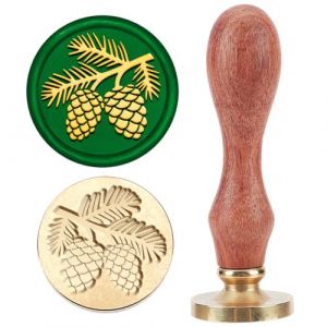 MAYJOYDIY Sceau de Cire en Forme de Pomme de Pin 25mm Motif Noisettes D'Automne Amovible avec Tête en Laiton et Manche en Bois Idéal pour les Invitations de Mariage les Cartes les Enveloppes (MAYJOYDIY EU, neuf)