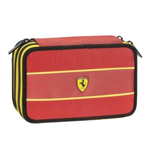 FERRARI KIDS - Trousse scolaire officielle Ferrari, trousse 3 compartiments enfant avec kit de papeterie, stylo effaçable bleu Frixion et fermeture à glissière pratique, 20 x 13 x 7 cm, rouge Rudy, (SimbaShop, neuf)