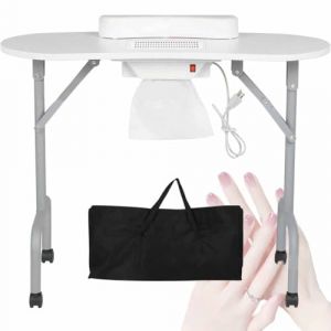 PP-Vic Table De Manucure Pliable, Table De Manucure Avec Collecteur De Poussière, Table De Manucure De Spa Salon Professionnel, Table De Manucure Portable Mobile, Équipement De Manucure,Blanc (Panda-Sees, neuf)