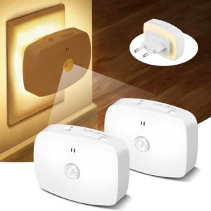 YzzYzz Lot de 2 Veilleuse Prise &Eacute;lectrique LED avec D&eacute;tecteur de Mouvement, R&eacute;tro&eacute;clairage Doux pour B&eacute;b&eacute; Allaitement, Intensit&eacute; & Couleur R&eacute;glable. Lampe Nuit Automatique Couloir Chambre Escalier (FoxNoon, neuf)