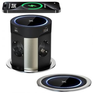 Multiprise encastrable 9 en 1 avec 4 Prises, 2 USB-C PD 75W, 2 USB-A & Charge sans Fil 15W – Prise encastrée pour Cuisine, Bureau, Plan de Travail, câble 1,8 m, Ø100 mm, Noir-Sewingvr (Sewingvr, neuf)