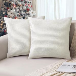AUAUY Housses de Coussin 45x45, 2PCS Velours c&ocirc;tel&eacute; ray&eacute; Boho Housse de Coussin Chambre Salon Maison, Housse Coussin Canap&eacute; Lit Jardin D&eacute;co Aesthetic Scandinave pour Canap&eacute; en Velours C&ocirc;tel&eacute; (Lairi, neuf)