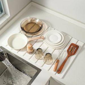 Volminex Tapis Egouttoir Vaisselle en Diatomite, Tapis Vaisselle Egouttoir Antid&eacute;rapant, Tapis Absorbant Vaisselle Cuisine, Tapis de S&eacute;chage Vaisselle Absorbant &Eacute;vier de Cuisine (Blanc, 30 x 40 cm) (Agenan, neuf)