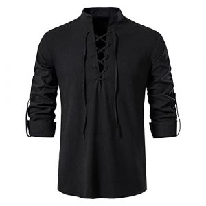 Chemise Homme Manches Longues Veste Pirate Homme Déguisement Pirate Homme Steampunk Homme Chemises Hommes Costume Viking Deguisement Pirate Homme Veste Pirate Homme Costume St(Black,L) (VDDTAGAM, neuf)