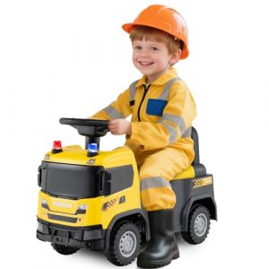 GOPLUS Scania Camion Pompier pour 1,5 Ans+, Porteur Enfant avec Klaxon, Musique, Rangement sous Si&egrave;ge, Phare LED Clignotant, Camion de Pompier pour Gar&ccedil;ons & Filles, Charge 23 KG (Jaune) (Augenstern24, neuf)