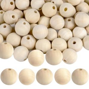 Perles en bois de 25 mm, 60 perles en bois naturelles &agrave; enfiler, grandes boules en bois avec trou pour loisirs cr&eacute;atifs DIY, macram&eacute;, perles rondes en bois pour accessoires de bijoux (YangZhen EU, neuf)