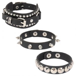 DOKRIN Bracelet punk rock en cuir 3 pi&egrave;ces, manchette gothique en cuir PU, bracelet r&eacute;glable &agrave; rivets punk, bracelet gothique punk rock des ann&eacute;es 80 pour hommes et femmes. (IOANA BEST CLOTHES, neuf)