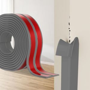 Protection Angle Mur Adh&eacute;sif, Bandes Corniere en TPE, Plinthe Souple &Eacute;paisse en Forme de L Baguette Angle pour Murs, Portes, Cuisine, Fen&ecirc;tres, Id&eacute;al pour R&eacute;novations DIY (Gris, 6cm x 12M) (HengRongSh-EU, neuf)