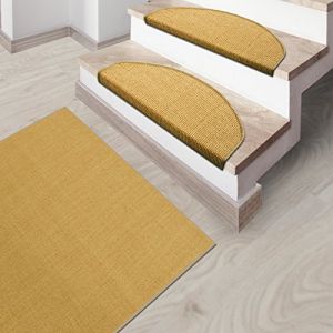 casa pura Kit de 15 Marchettes Escalier Sisal 100% Naturel,Tapis d'escalier Antidérapant,Bordure en Coton,Protection élégante pour l'escalier,Nez de Marche escalier, Sylt Nature 24x65 cm Demilune (Velvet Trading, neuf)