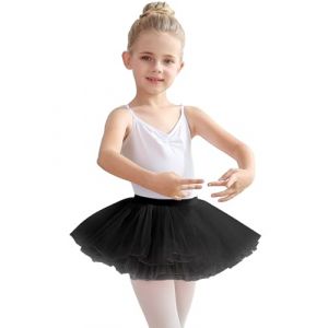 tanzdunsje Jupe de Danse Tutu, Ballet de Danse-Jupes Tutu pour Filles pour Enfants Filles 4 Couches Tutu en Tulle f&ecirc;te d'anniversaire Princesse(Noir，XXL) (eledance, neuf)