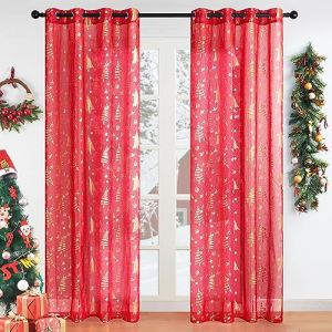 Topfinel Rideau Voilage No&euml;l Rouge 140x245 cm en Effet Lin - A Oeillets Rideaux Voilage Semi-Transparent pour Rideau Cuisine Salon Chambre Enfant (NoledarEU, neuf)
