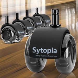 Sytopia SYT Lot de 5 roulettes pour chaise de bureau, 10 x 22 mm, super silencieuses, pour sols durs, tapis (noir, pas pour roulettes de chaise de 11 mm) (Mastery Mart Inc., neuf)