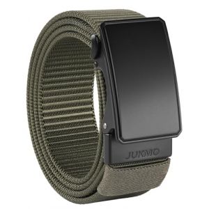 JUKMO Ceinture &agrave; cliquet en nylon pour homme de 3,8 cm, ceinture d&eacute;contract&eacute;e avec boucle coulissante pour jeans, sans trous, bordure r&eacute;glable pour s'adapter, vert militaire, Large-for Waist 42"-46" (JUKMO, neuf)