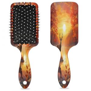 Brosse à cheveux Sunset River avec cerf, cerf d'automne, brosse à cheveux humide et sèche à coussin d'air, brosse à cheveux démêlante en plastique pour enfants, adultes, cadeau de rentrée scolaire (Lucky Betty, neuf)