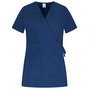B-well Laura Blouse Estheticienne Professionnelle Tenue Estheticienne Professionnelle pour esth&eacute;ticienne, Coiffeuse, Masseuse, physioth&eacute;rapeute, Bouton et Fermeture &Eacute;clair, Bleu fonc&eacute;, XL (PALLTEX, neuf)